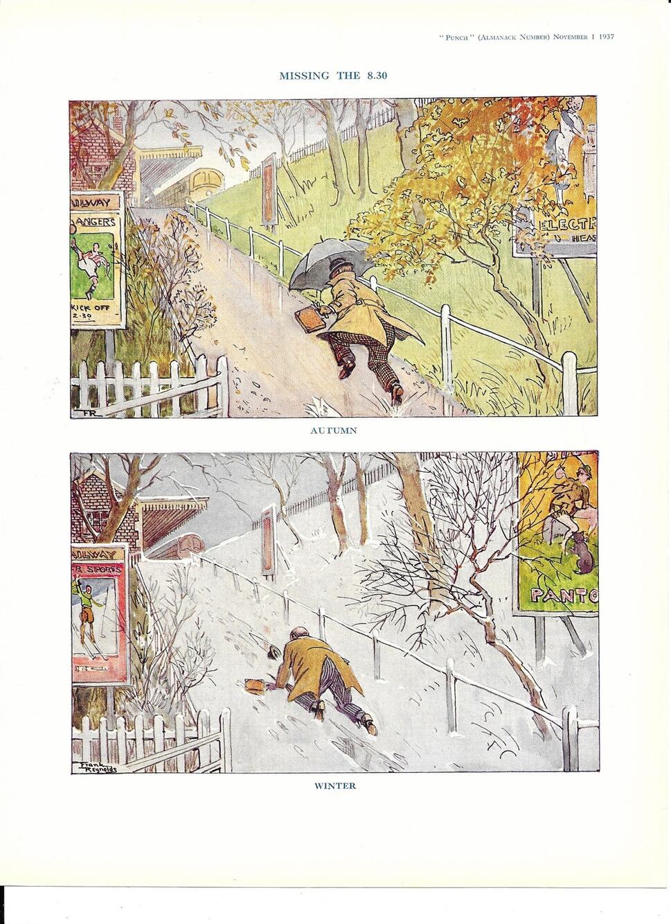 VINTAGE COLOR CARTOONS British 1937 Punch Seasonal Humor Reynolds